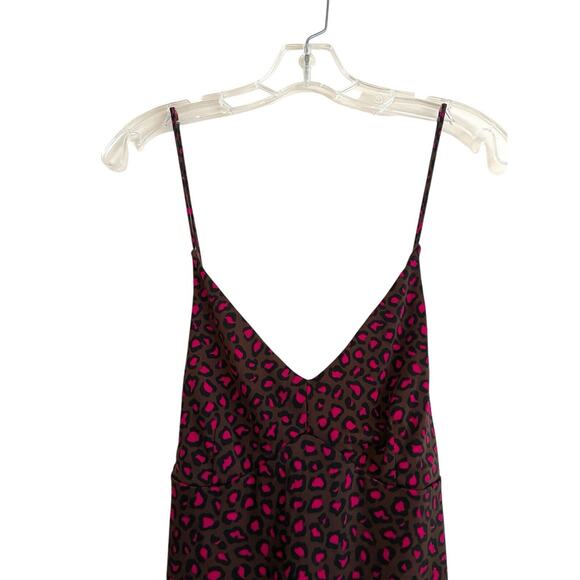Banana Republic Slip Midi Dress Size‎ Medium Petite Leopard Brown Pink Tie Back - Picture 3 of 6